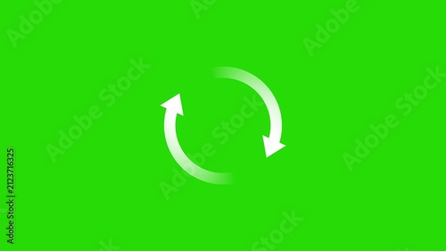 Circle arrow refresh or reload icon animation. Animated white loading progress on green background.