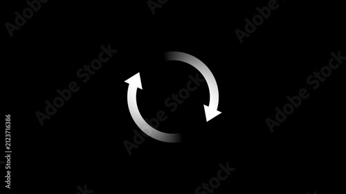 Circle arrow refresh or reload icon animation. Animated loading progress on black background.