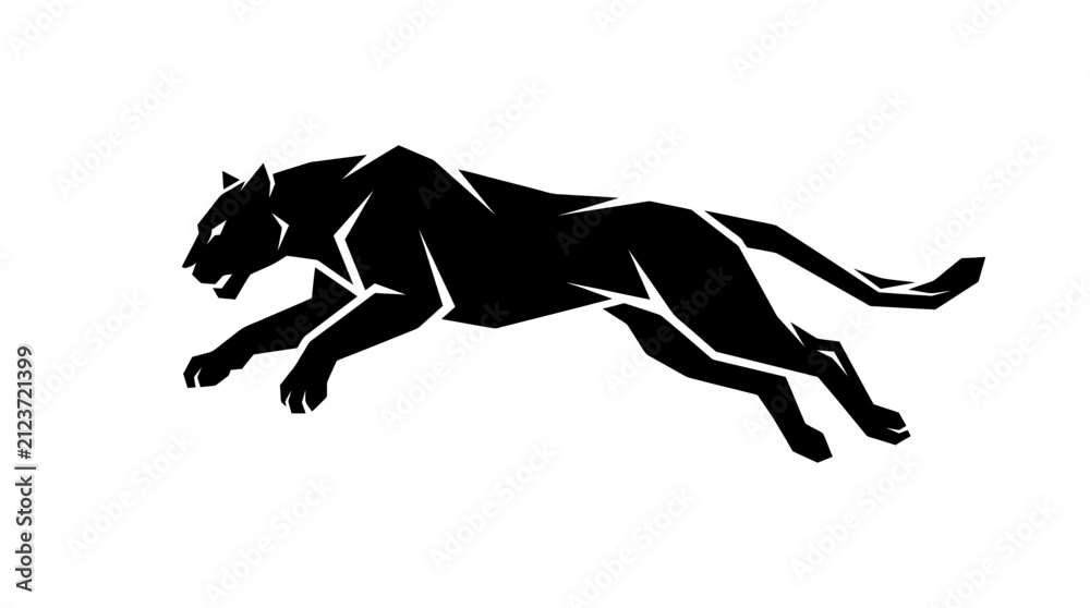 Fototapeta premium Dynamic Black Panther Silhouette Running, Powerful Predator Illustration, Abstract Animal Vector Art