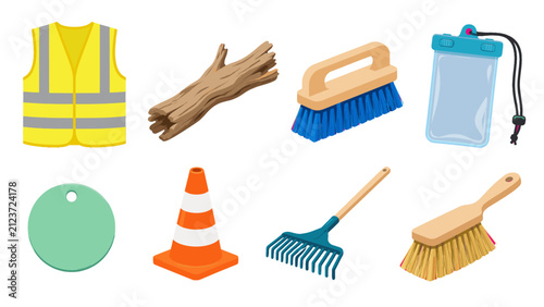 Set of outdoor work and utility equipment vector icons