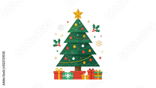 Festive Christmas Tree with Gifts and Decorations