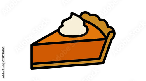 Pumpkin Pie Slice flat vector illustration, Halloween pumpkin pie icon, spooky October party decoration clipart design