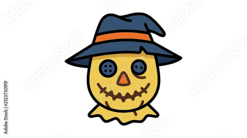 Scarecrow Head flat vector illustration, Halloween scarecrow icon, spooky October party decoration clipart design