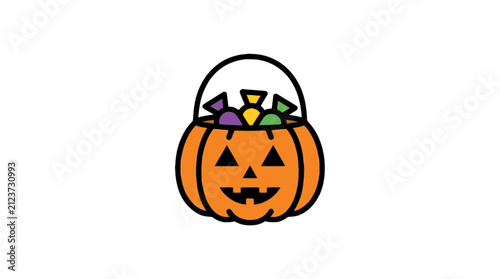 Trick Or Treat Candy Bucket flat vector illustration, Halloween candy bucket icon, spooky October party decoration clipart design