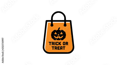Trick Or Treat Bag flat vector illustration, Halloween trick or treat bag icon, spooky October party decoration clipart design