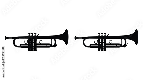Two Black Trumpet Silhouettes On A White Background
