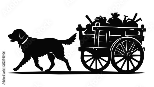 Loyal dog pulling a cart filled with goods on a sunny day