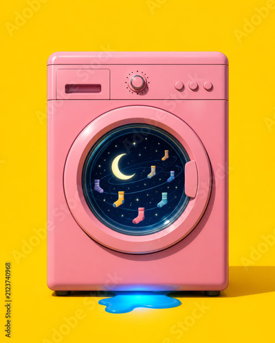 Washing machine drum spinning cosmic socks