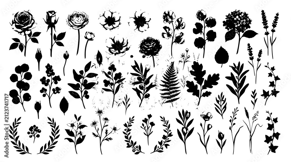 Obraz premium Elegant Watercolor Botanical Flower Vector Collection Hand Painted Floral Elements