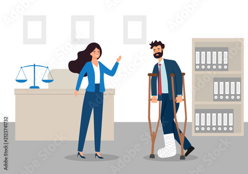 Personal injury lawyer concept vector illustration. Legal services, physical or psychological injury, criminal prosecutor, legal documents, lawsuit argument, evidence abstract metaphor.