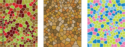 A vibrant collection featuring a stained glass mosaic pattern with colorful geometric shapes and textured artistic designs suitable for creative backgrounds and decorative digital projects