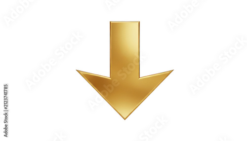 Shiny metallic golden arrow pointing down icon