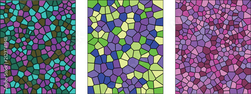 Canvastavla A vibrant set of three abstract backgrounds featuring a stained glass mosaic pat