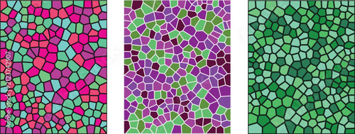 A vibrant digital collection featuring a stained glass mosaic pattern with colorful geometric shapes and abstract textures designed for modern artistic backgrounds and creative projects