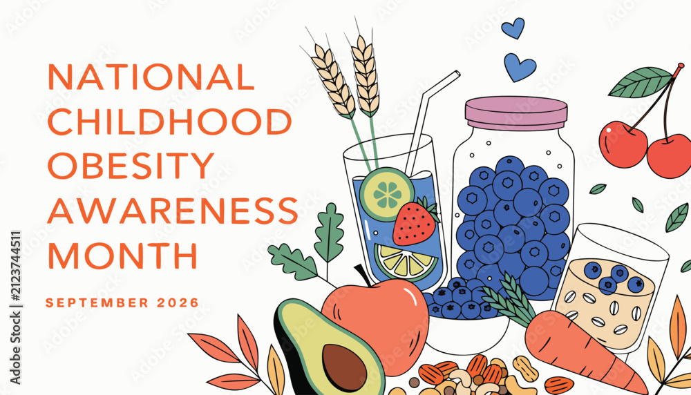 Fototapeta premium National childhood obesity awareness month poster featuring healthy organic fresh food