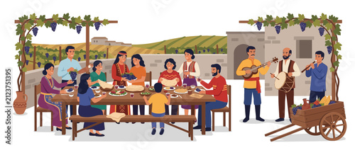 Bild auf Leinwand Armenian Grape Harvest Festival Celebration Illustration