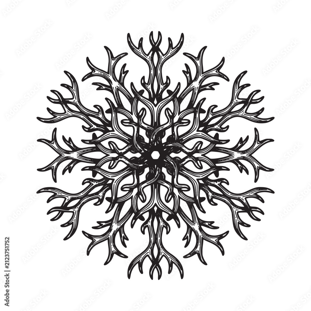 Fototapeta premium Antler Mandala Nature Symmetry Line Art T-shirt Design