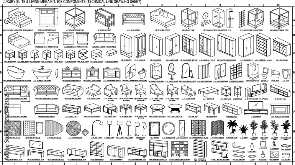 Fototapeta premium Luxury suite and living furniture components collection for interior design