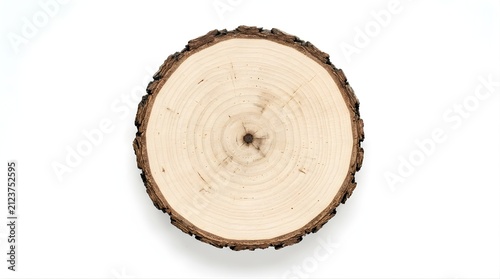 Round Cross Section of a Tree Trunk with Visible Growth Rings Isolated