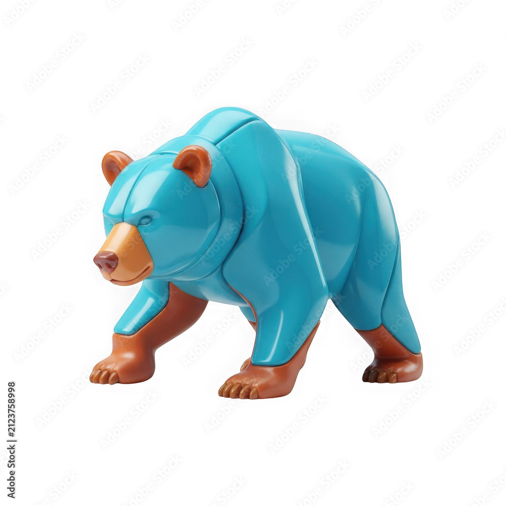 Fototapeta premium A stylized blue and brown plastic toy bear figure isolated on transparent background
