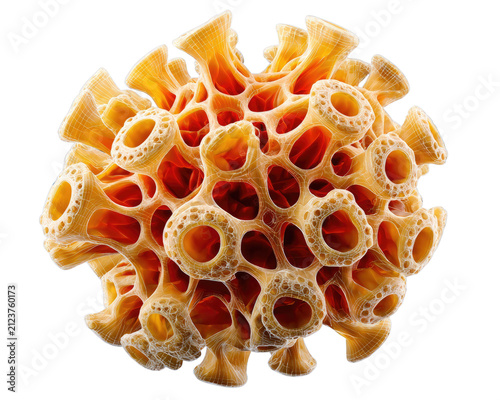 Coral Structure Close-Up: An intricate close-up showcases the delicate, porous structure of a coral polyp, revealing its complex organic geometry and warm, earthy tones.