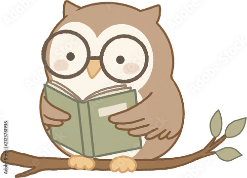 Foto Cute Owl Reading Book Vector Illustration
