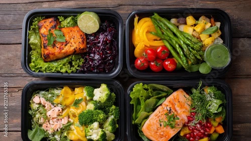 Healthy meal prep with assorted fresh vegetables and proteins in glass containers Low-Carb Fall Meal Prep Ideas concept of healthy meal prep