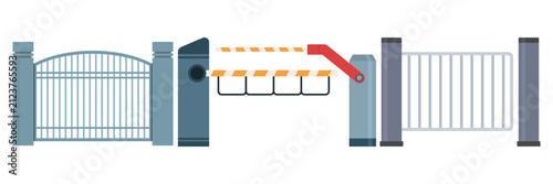 Security turnstile and access gate barrier Flat illustration set