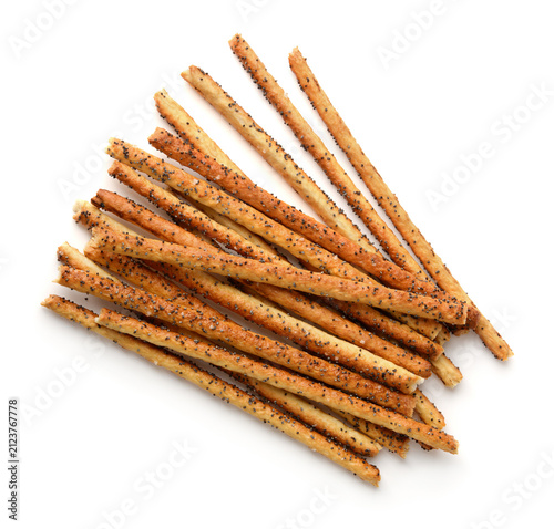 Top view of crispy poppy seed breadsticks