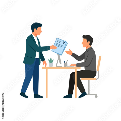 Corporate Meeting Professional Discussing Documents with Business Partner at Round Table with high quality professional line art symbols for modern creative design and digital branding projects