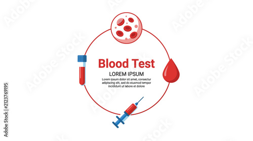 Red blood cells test tube and syringe medical infographic design using flat modern vector style