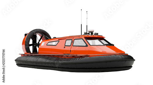 Foto Orange hovercraft with large fan and black skirt, isolated on transparent backgr