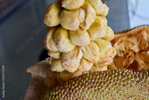 Cut Open Chempedak Showing Yellow Fruit Segments 