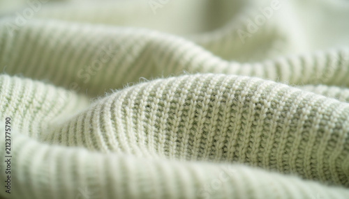 Soft light green knitted fabric with textured ribbing details  