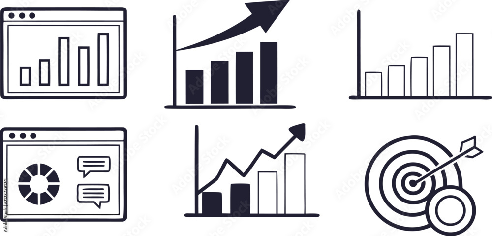 Obraz premium Business growth and success chart icons with target