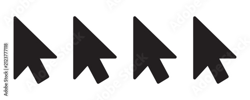 Classic black arrow cursor icons for computer desktop interface and website menu navigation.