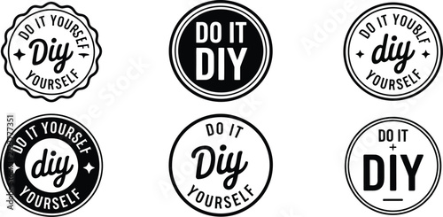 Quadro su tela DIY do it yourself lettering abbreviation logo circle stamp set featuring round