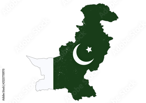 Map of Pakistan with national flag texture. Country silhouette with green and white design.