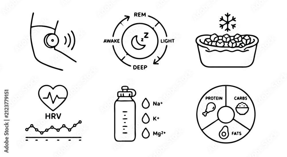Fototapeta premium Biohacking Health Tracking App Line Art Icon Set