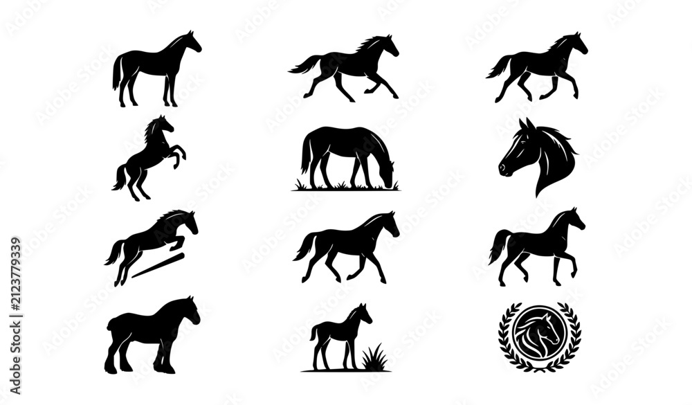 Fototapeta premium Premium Horse Silhouette Bundle Black White Vector Illustration