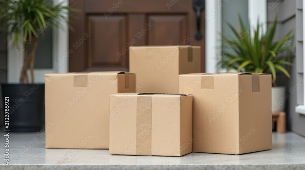 Obraz premium Primer plano de cajas de envío frente a una casa