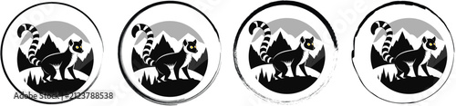 фотографія Four circular emblems featuring a black lemur silhouette with yellow eyes on a h