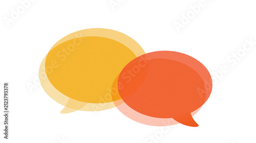 Two overlapping speech bubbles one yellow and one orange, isolated on transparent background