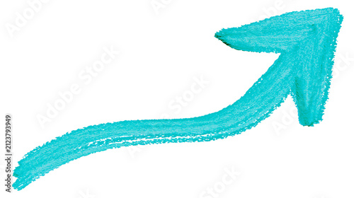 Turquoise crayon arrow pointing upwards, isolated on transparent background