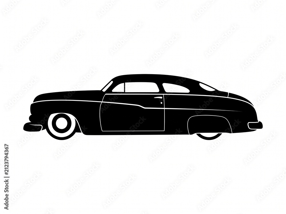 Naklejka premium Vintage classic car silhouette side view retro design. Classic car silhouette on white background.
