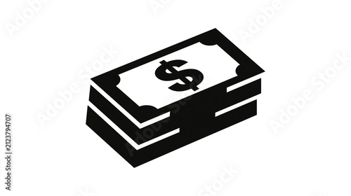 Stack of black dollar bills with dollar sign, isolated on transparent background