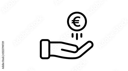 Open hand receiving euro coin with upward motion lines, isolated on transparent background