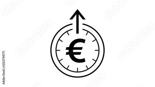 Euro symbol on clock face with upward arrow, isolated on transparent background