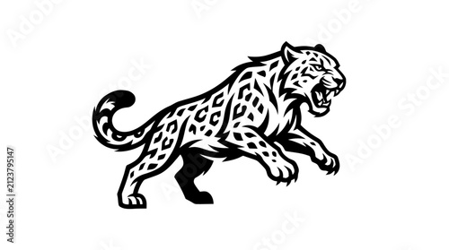 Foto Jaguar roaring and prowling with fierce expression.