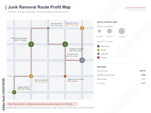 Junk removal route profit map per job margin and disposal fees chart